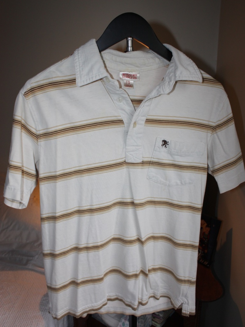 Mossimo Supply Co Y2K Striped Short Sleeve Polo Shirt White Tan Brown Size Small